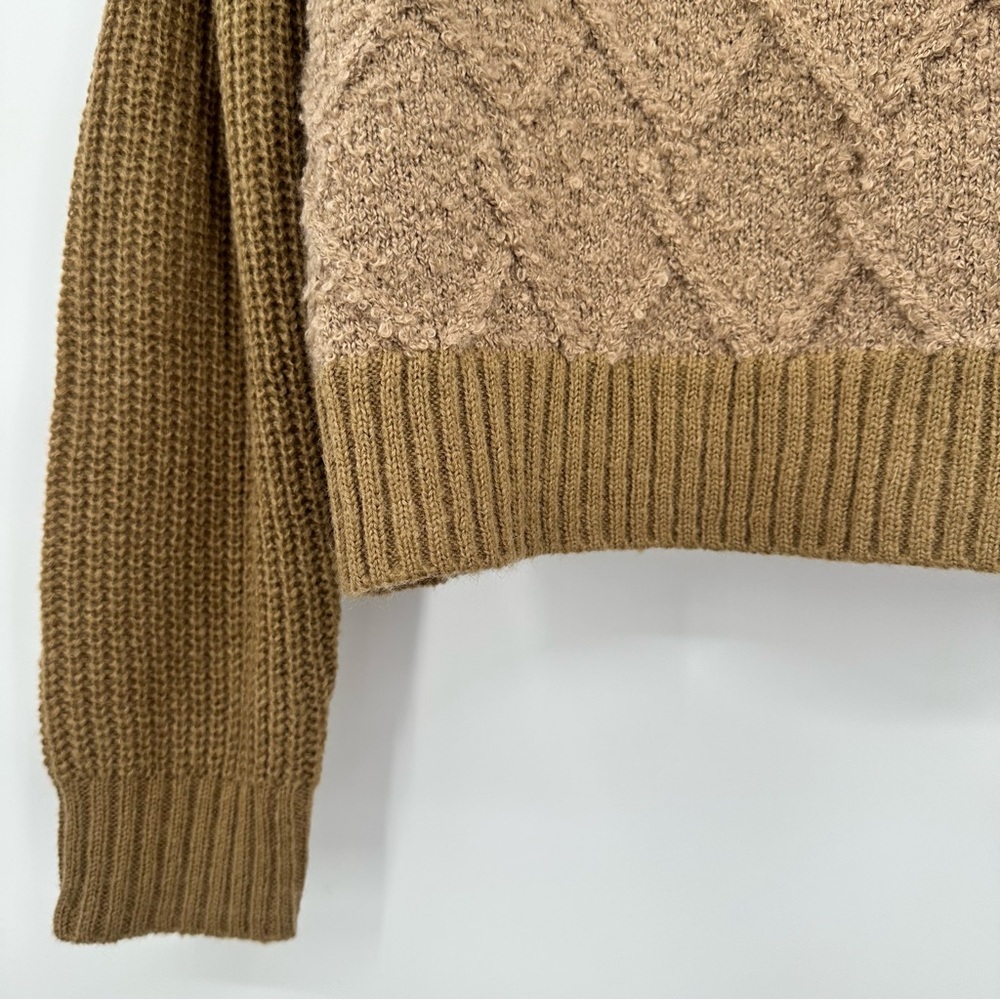 Miss Me 1/4‎ Zip Pullover Textured Cable Knit Brown Tan Sweater Size Small - Picture 3 of 9